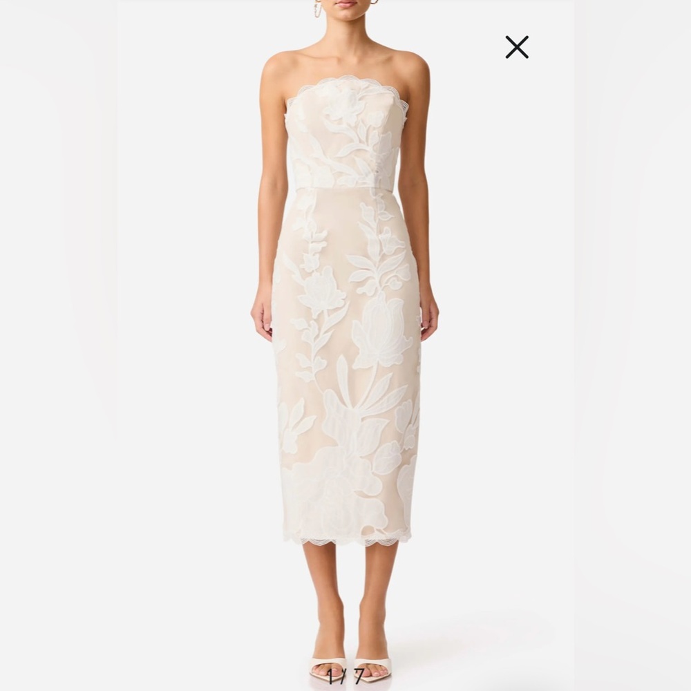 Elliatt Flor Strapless Cream Floral Cocktail Midi Dress size M NWT  Flaw Noted!!